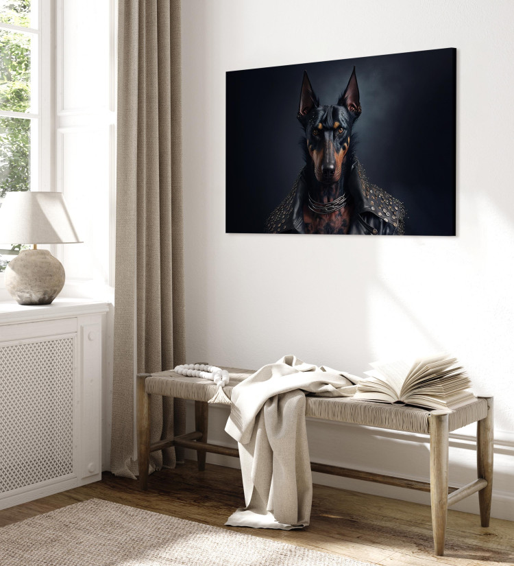 Canvas Print AI Doberman Dog - Rock Style Animal Fantasy Portrait - Horizontal 150162 additionalImage 3