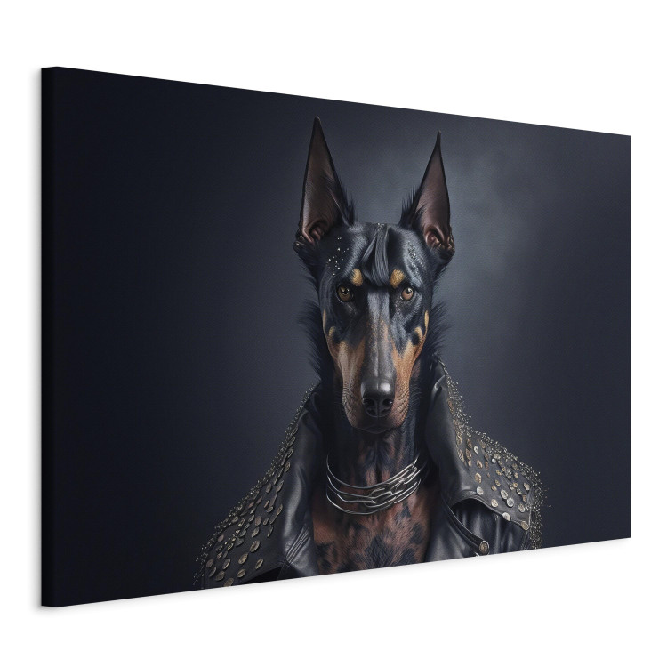 Canvas Print AI Doberman Dog - Rock Style Animal Fantasy Portrait - Horizontal 150162 additionalImage 2