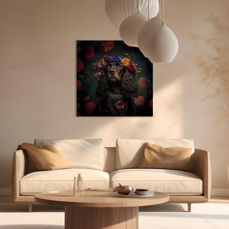 Canvas Art Print AI Dog Cocker Spaniel - Frida Kahlo Style Animal Fantasy Portrait - Square 150262 additionalImage 3