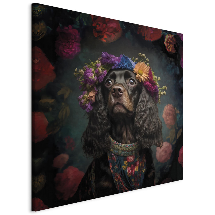 Canvas Art Print AI Dog Cocker Spaniel - Frida Kahlo Style Animal Fantasy Portrait - Square 150262 additionalImage 2