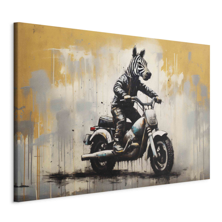 Canvas Art Print Zebra on a Motorcycle - Banksy-Inspired Graffiti 151762 additionalImage 2
