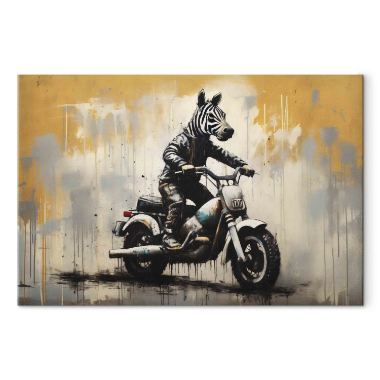 Canvas Art Print Zebra on a Motorcycle - Banksy-Inspired Graffiti 151762