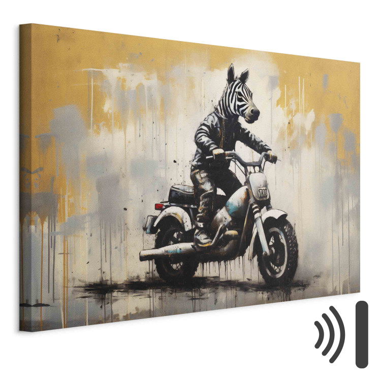 Canvas Art Print Zebra on a Motorcycle - Banksy-Inspired Graffiti 151762 additionalImage 8