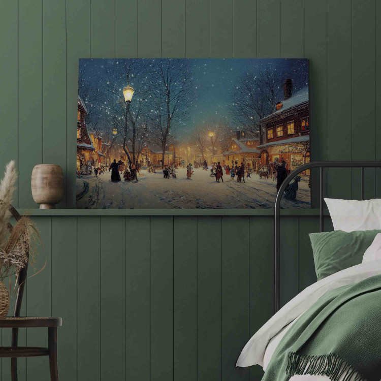 Canvas Print Winter Town - Snowy Street Lit up With Retro Lanterns 151862 additionalImage 11