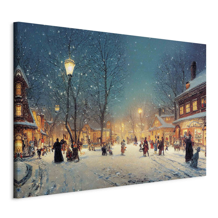 Canvas Print Winter Town - Snowy Street Lit up With Retro Lanterns 151862 additionalImage 2