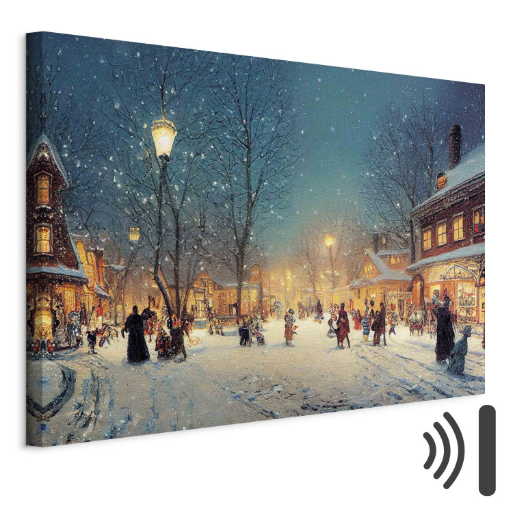 Canvas Print Winter Town - Snowy Street Lit up With Retro Lanterns 151862 additionalImage 8
