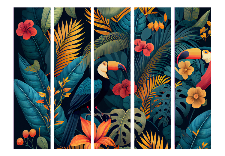 Room Divider Screen Exotic Birds - Toucans Amidst Colorful Vegetation II [Room Dividers] 152062 additionalImage 3