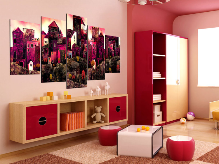 Canvas Architecture of Dreams (5-piece) - abstract pink city with houses 46962 additionalImage 3