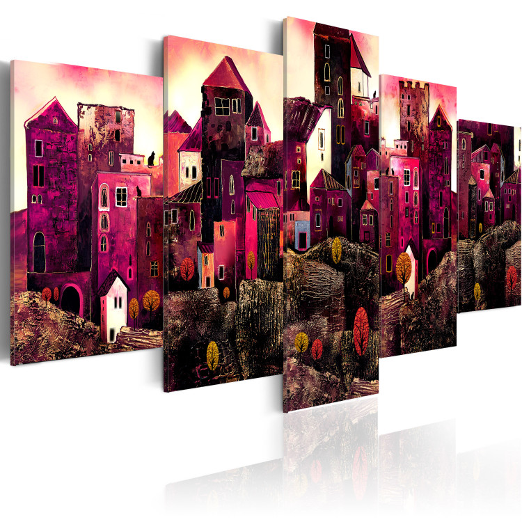 Canvas Architecture of Dreams (5-piece) - abstract pink city with houses 46962 additionalImage 2