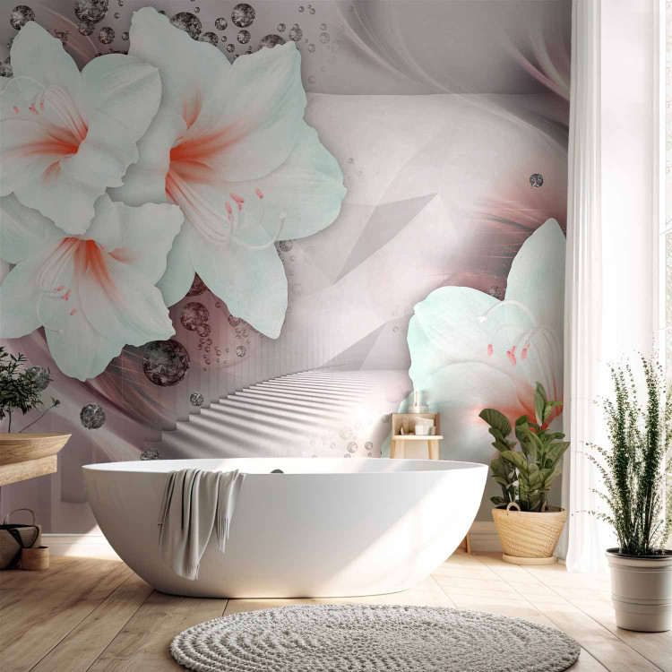Wall Mural Pink abstraction - white lilies on fancy background with diamonds 91862 additionalImage 8