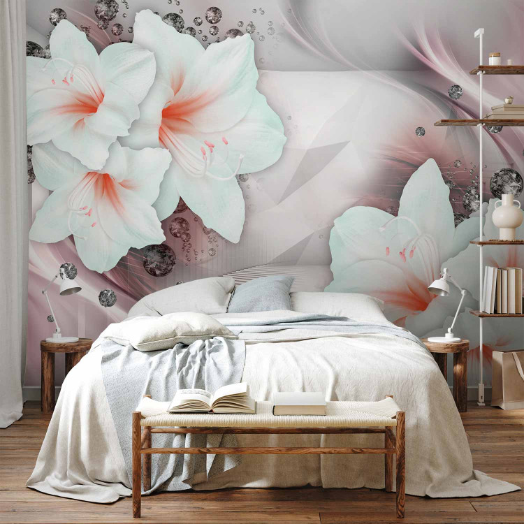 Wall Mural Pink abstraction - white lilies on fancy background with diamonds 91862 additionalImage 2