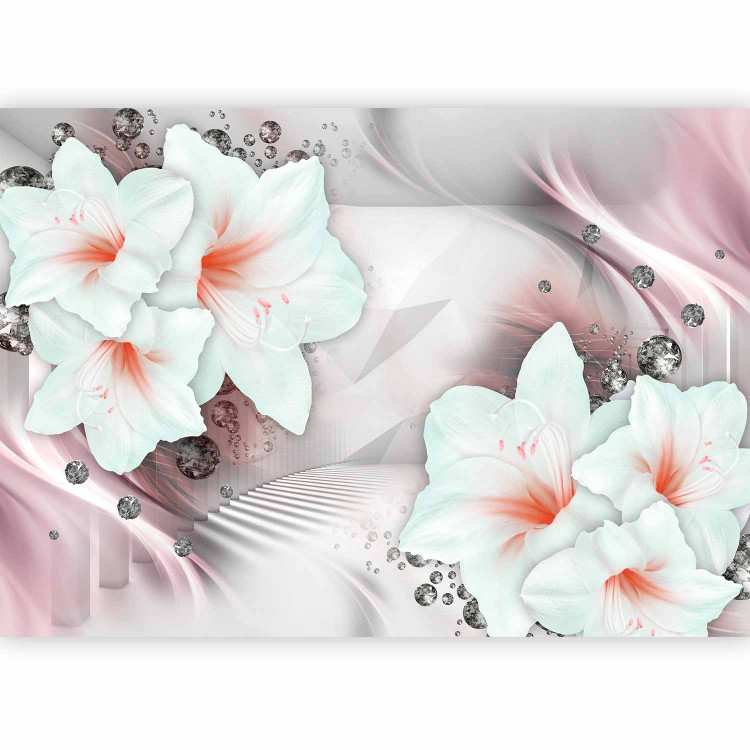 Wall Mural Pink abstraction - white lilies on fancy background with diamonds 91862 additionalImage 1