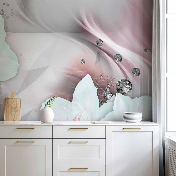 Wall Mural Pink abstraction - white lilies on fancy background with diamonds 91862 additionalImage 6