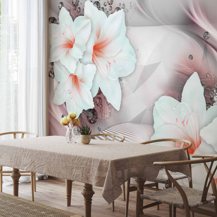 Wall Mural Pink abstraction - white lilies on fancy background with diamonds 91862 additionalImage 7