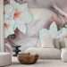 Wall Mural Pink abstraction - white lilies on fancy background with diamonds 91862
