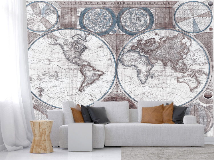Photo Wallpaper World map - continents in blue shade with French lettering 93962