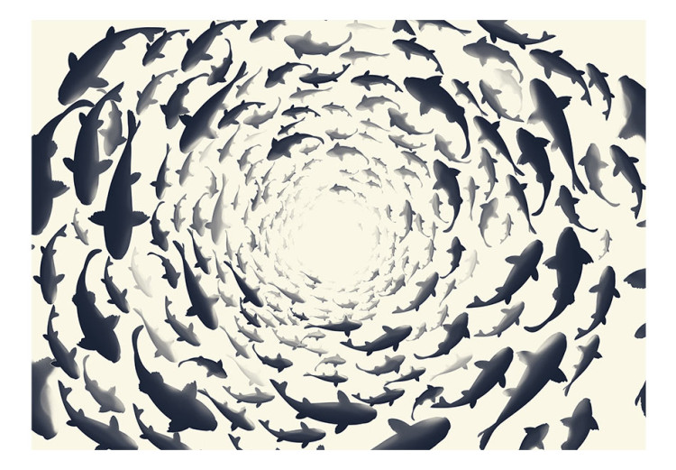 Photo Wallpaper Turmoil among animals - fish in shades of grey on a white background 94762 additionalImage 1