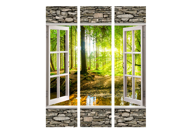 Folding Screen Morning Forest - stone texture with a window overlooking the forest nature 95962 additionalImage 3