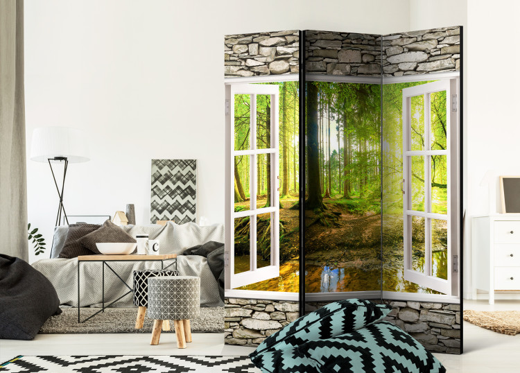 Folding Screen Morning Forest - stone texture with a window overlooking the forest nature 95962 additionalImage 2