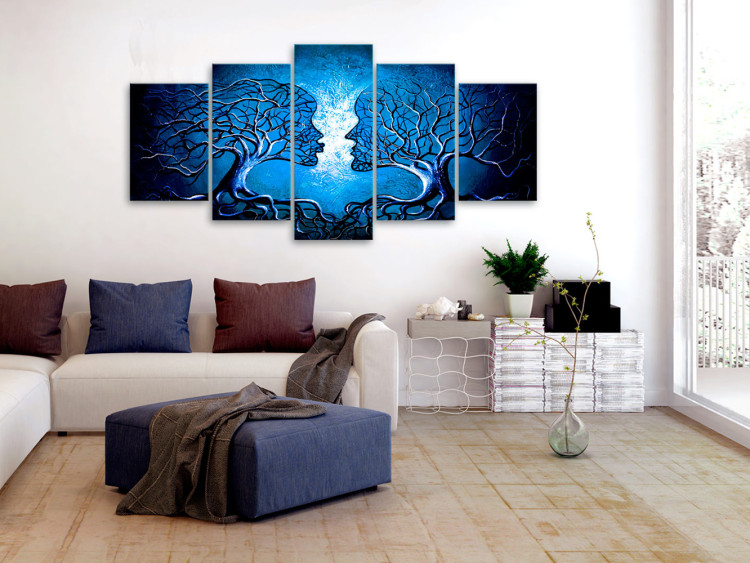 Canvas Sapphire Kiss - Face-shaped Trees on Blue Background 97962 additionalImage 3