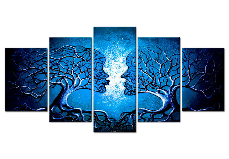 Canvas Sapphire Kiss - Face-shaped Trees on Blue Background 97962