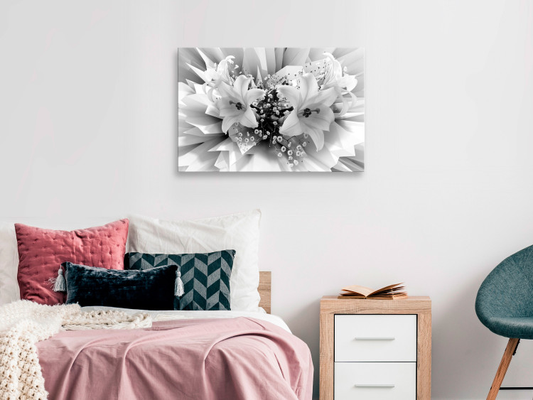 Canvas Abstract Lily Bouquet (1-part) - Black and White Flower Shade 117172 additionalImage 3