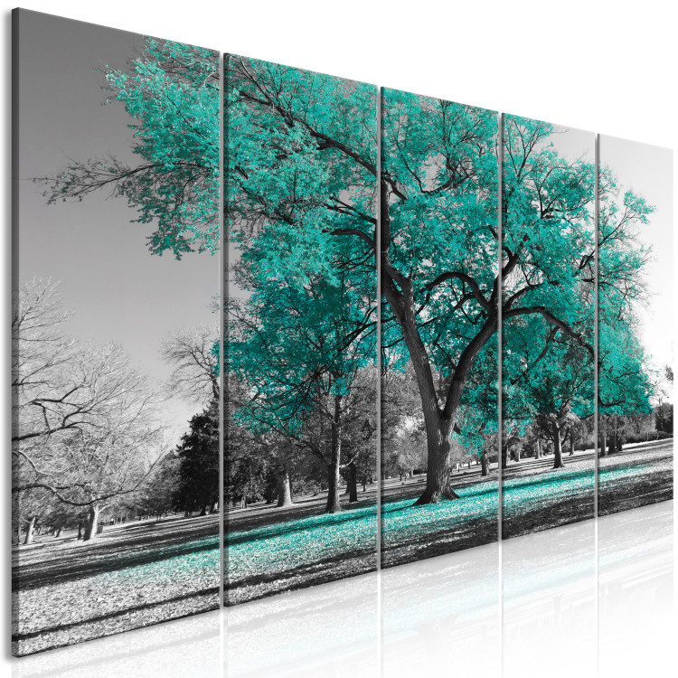 Canvas Autumn in the Park (5 Parts) Narrow Turquoise 122772 additionalImage 2