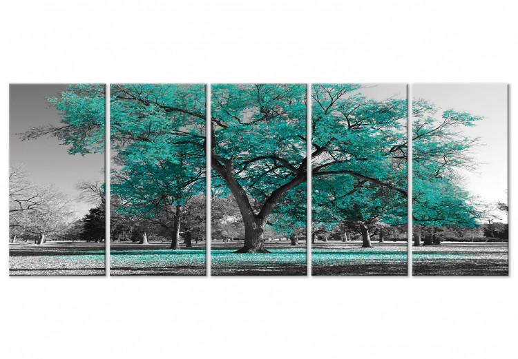Canvas Autumn in the Park (5 Parts) Narrow Turquoise 122772