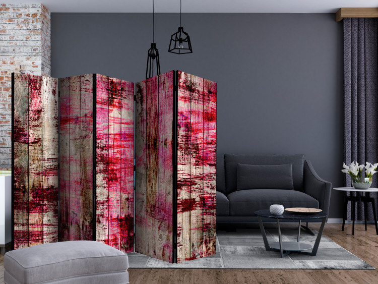 Room Divider Screen Abstract Wood II - wooden boards with abstract painting 122972 additionalImage 4
