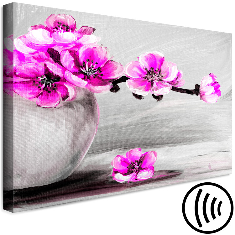 Canvas Grey vase with pink flowers - still life with magnolia branch 123372 additionalImage 6