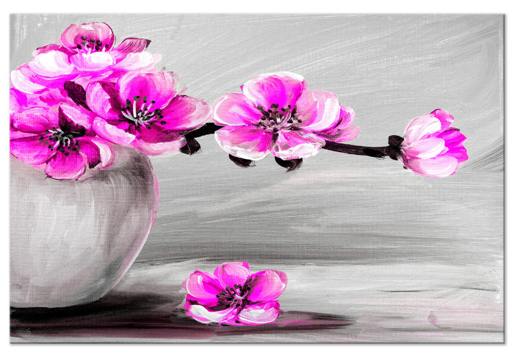Canvas Grey vase with pink flowers - still life with magnolia branch 123372