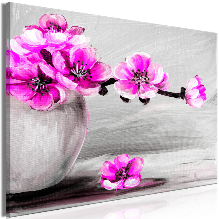 Canvas Grey vase with pink flowers - still life with magnolia branch 123372 additionalImage 2