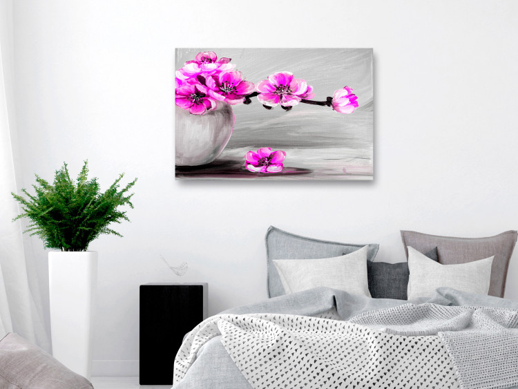Canvas Grey vase with pink flowers - still life with magnolia branch 123372 additionalImage 3