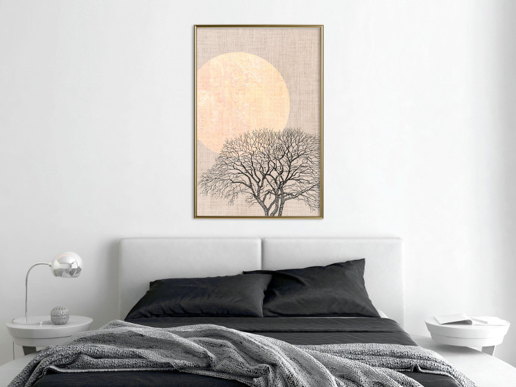Wall Poster Morning Full Moon - tree and yellow moon on fabric texture 123772 additionalImage 5