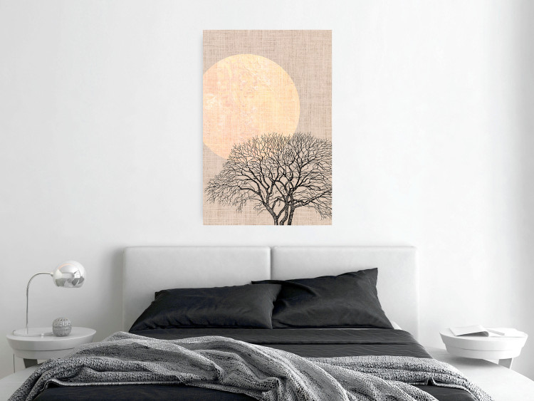 Wall Poster Morning Full Moon - tree and yellow moon on fabric texture 123772 additionalImage 17