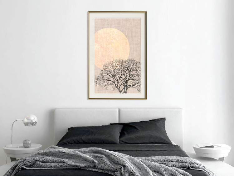 Wall Poster Morning Full Moon - tree and yellow moon on fabric texture 123772 additionalImage 21