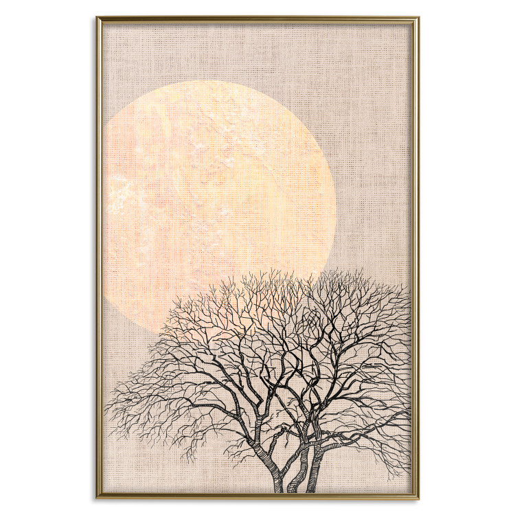 Wall Poster Morning Full Moon - tree and yellow moon on fabric texture 123772 additionalImage 20