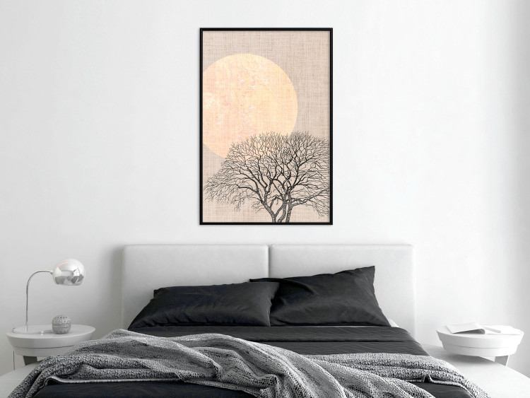 Wall Poster Morning Full Moon - tree and yellow moon on fabric texture 123772 additionalImage 3