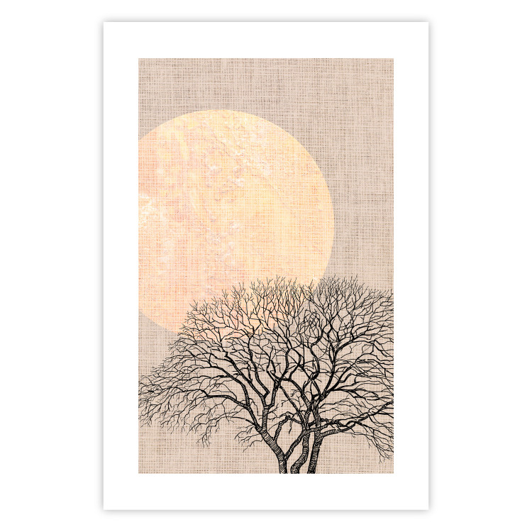 Wall Poster Morning Full Moon - tree and yellow moon on fabric texture 123772 additionalImage 25