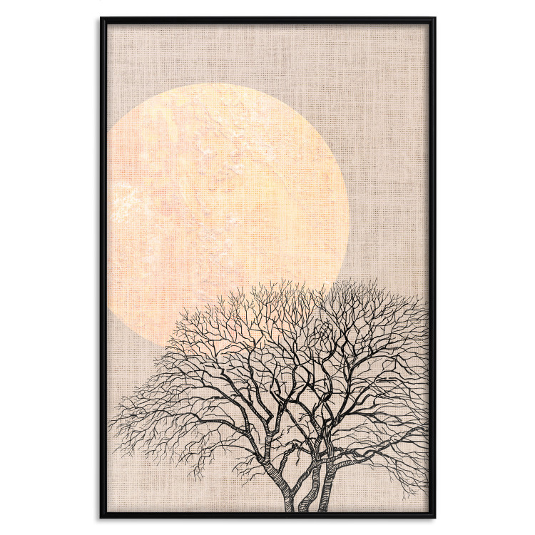 Wall Poster Morning Full Moon - tree and yellow moon on fabric texture 123772 additionalImage 24