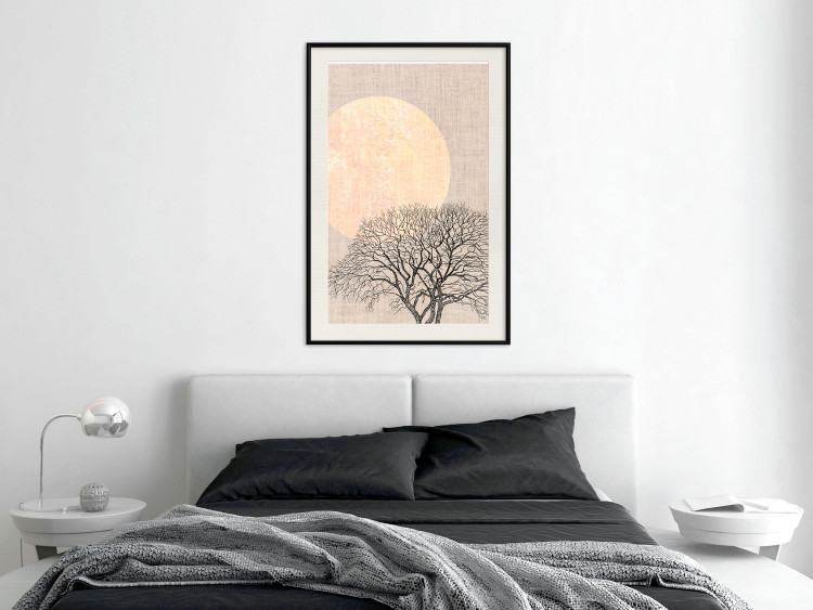Wall Poster Morning Full Moon - tree and yellow moon on fabric texture 123772 additionalImage 22