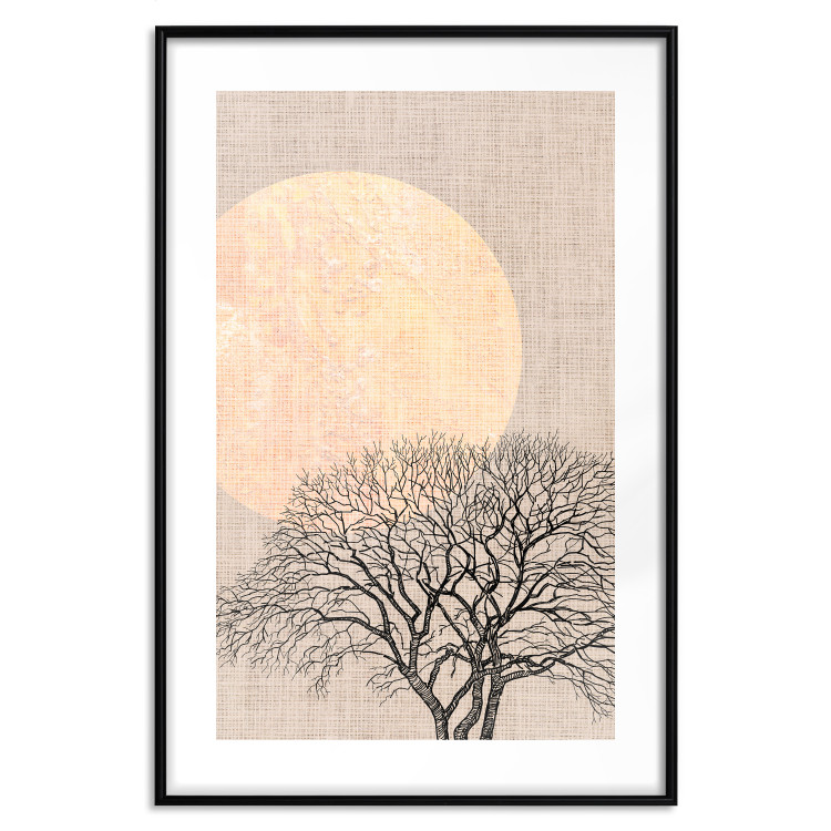 Wall Poster Morning Full Moon - tree and yellow moon on fabric texture 123772 additionalImage 17
