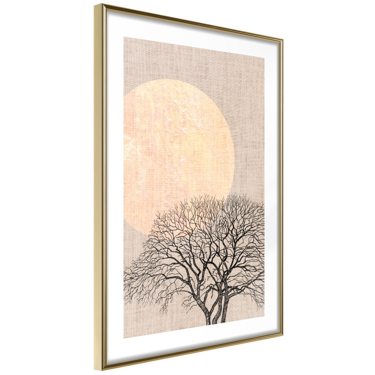 Wall Poster Morning Full Moon - tree and yellow moon on fabric texture 123772 additionalImage 6