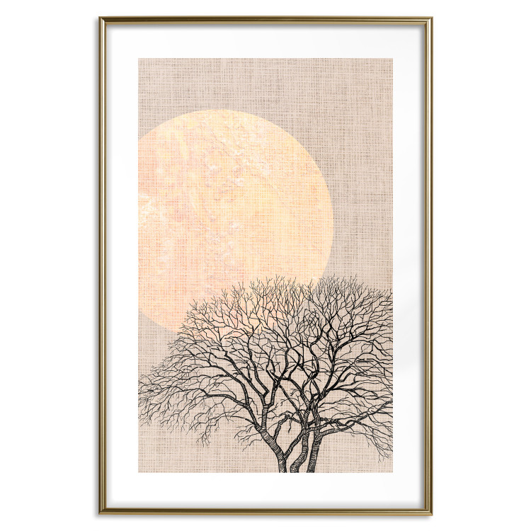 Wall Poster Morning Full Moon - tree and yellow moon on fabric texture 123772 additionalImage 14