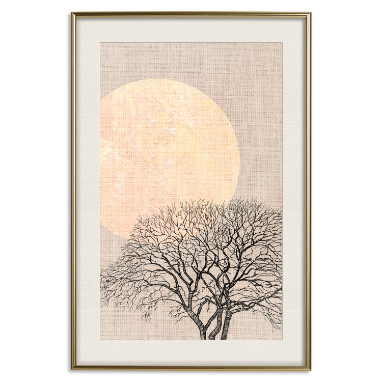 Wall Poster Morning Full Moon - tree and yellow moon on fabric texture 123772 additionalImage 19