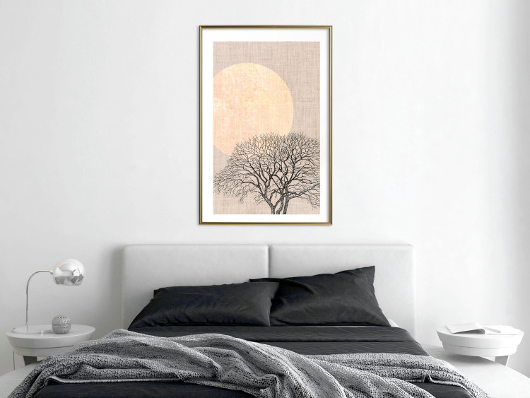 Wall Poster Morning Full Moon - tree and yellow moon on fabric texture 123772 additionalImage 15