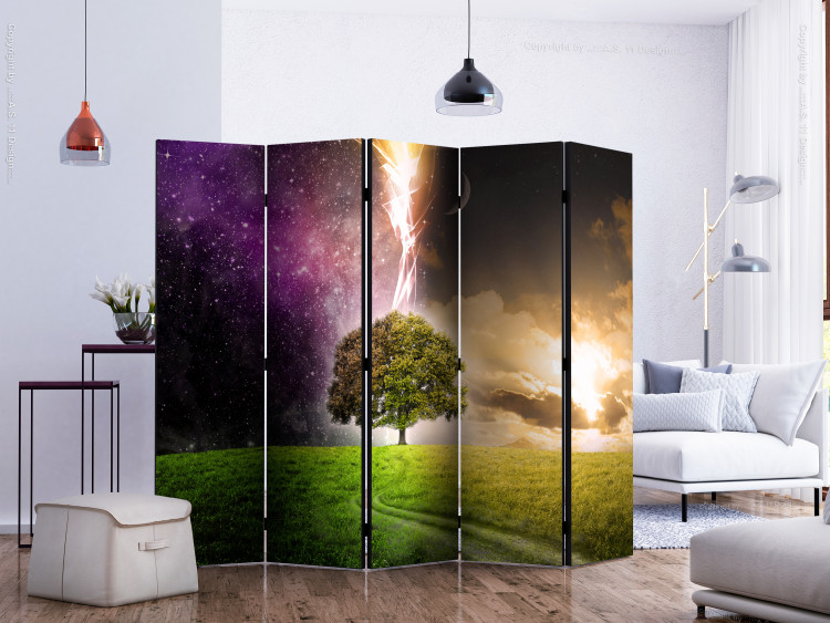 Room Separator Magical Tree II (5-piece) - colorful fantasy in a nighttime meadow 124172 additionalImage 2