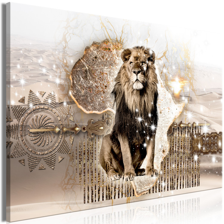 Canvas Art Print Wind from Africa (1-part) wide - lion on an abstract light background 129372 additionalImage 2