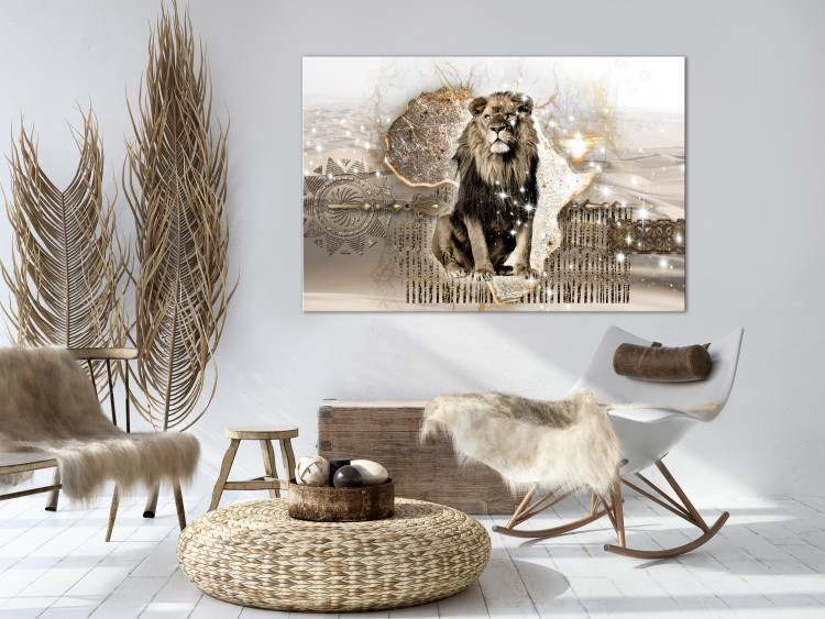 Canvas Art Print Wind from Africa (1-part) wide - lion on an abstract light background 129372 additionalImage 3