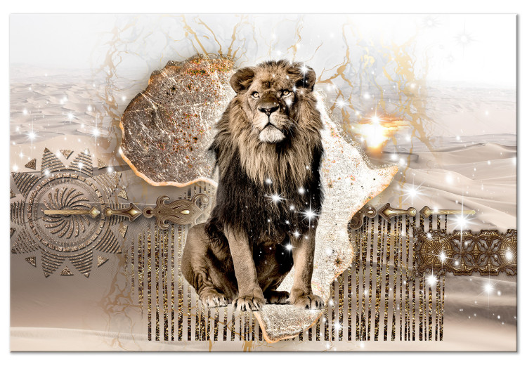 Canvas Art Print Wind from Africa (1-part) wide - lion on an abstract light background 129372